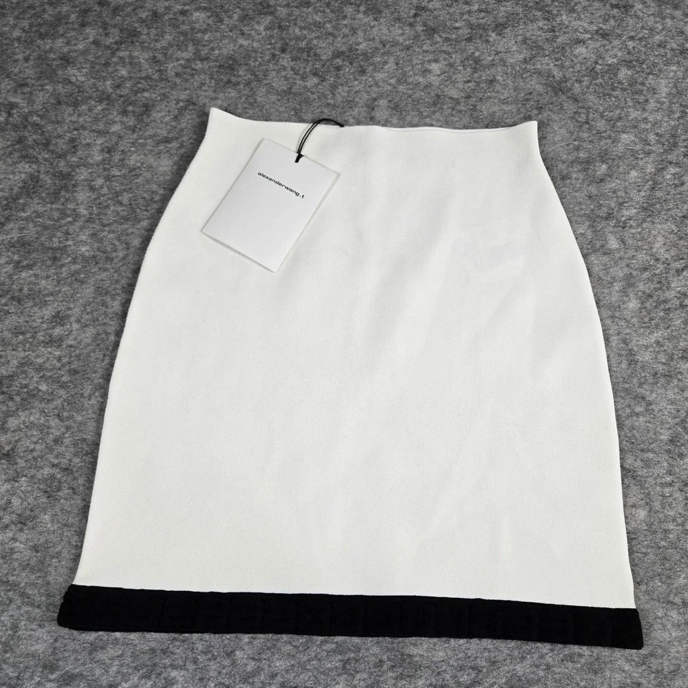 Alexander Wang Womens White T by Alexander Wang Logo Hem Ribbed Mini‎ Skirt S